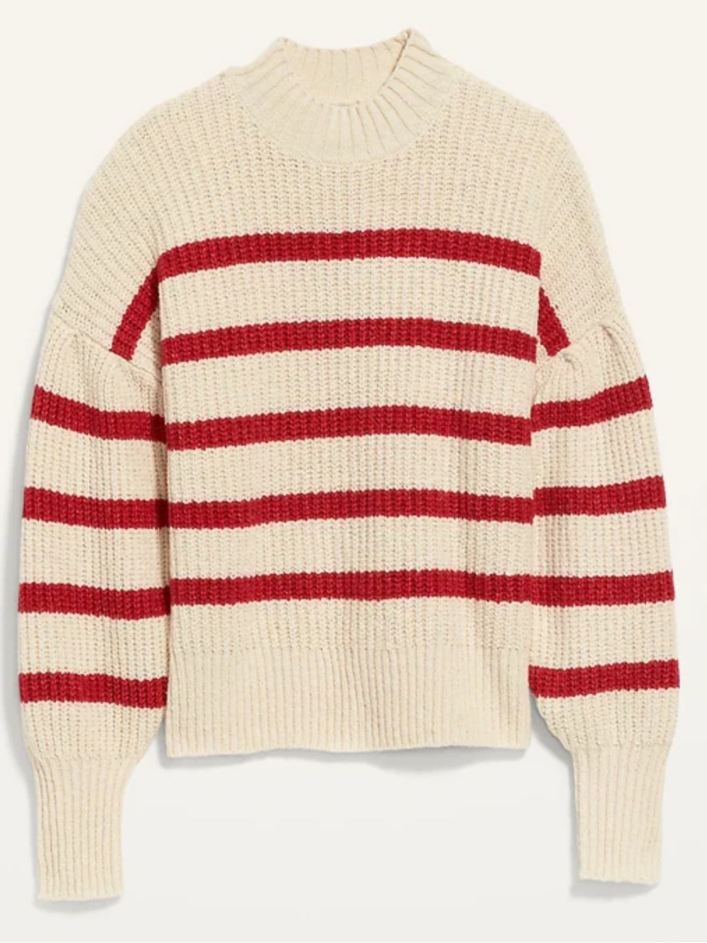 Old Navy Cream and Red Mock-Neck Striped Sweater